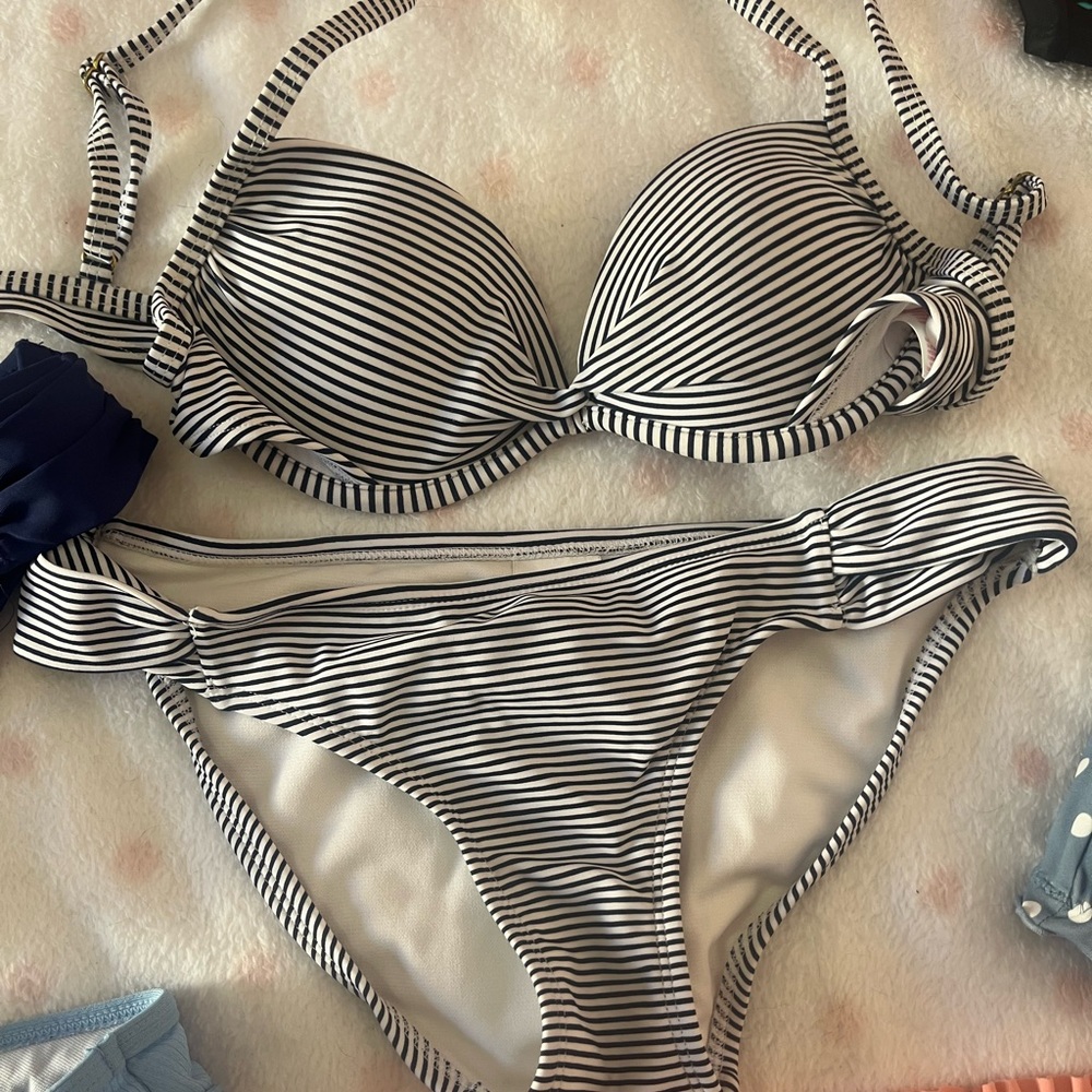 Xhilaration Striped Bikini Blue & White Extra Small - Picture 2 of 2
